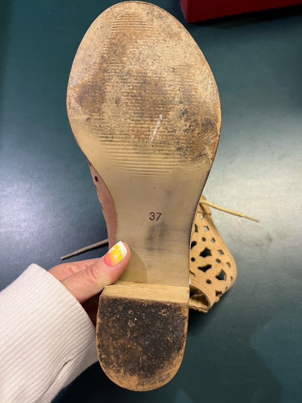 House of Harlow 1960 Tan Laser-Cut Lace-Up Block Heel Sandals - Picture 7 of 11